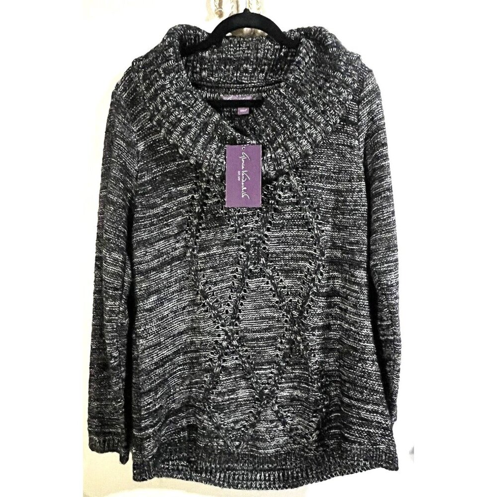 Gloria Vanderbilt Black & Gray Knit Sweater Cowl Neck Long Sleeves Large